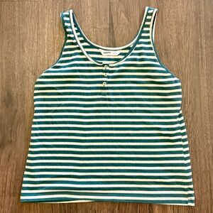 Sonoma Goods For Life Women's Striped Henley Tank Top - Green - Size Large